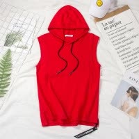 SUNTEK连帽背心男装无袖上衣宽松色t恤运动体桖坎肩衣服韩版夏季短袖马甲/背心
