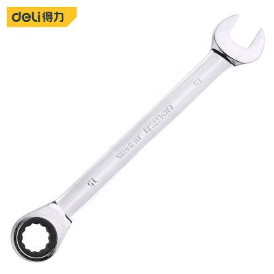 得力工具DL34115_镜面棘轮两用快扳15mm(新VI)