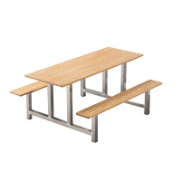 正斌学校食堂不锈钢餐桌椅4人6人15人位工厂员工饭堂连体快餐桌椅组合6人位防火板