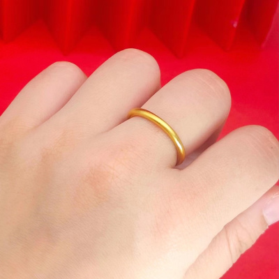 古法传承素圈戒指女仿越南沙金磨砂哑光实心活口指环情侣镀金戒指送女朋友老婆情人节七夕生日礼物