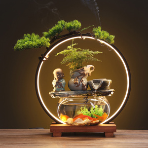 创意循环流水生财摆件办公室招财装饰乔迁开业客厅桌面小型鱼缸
