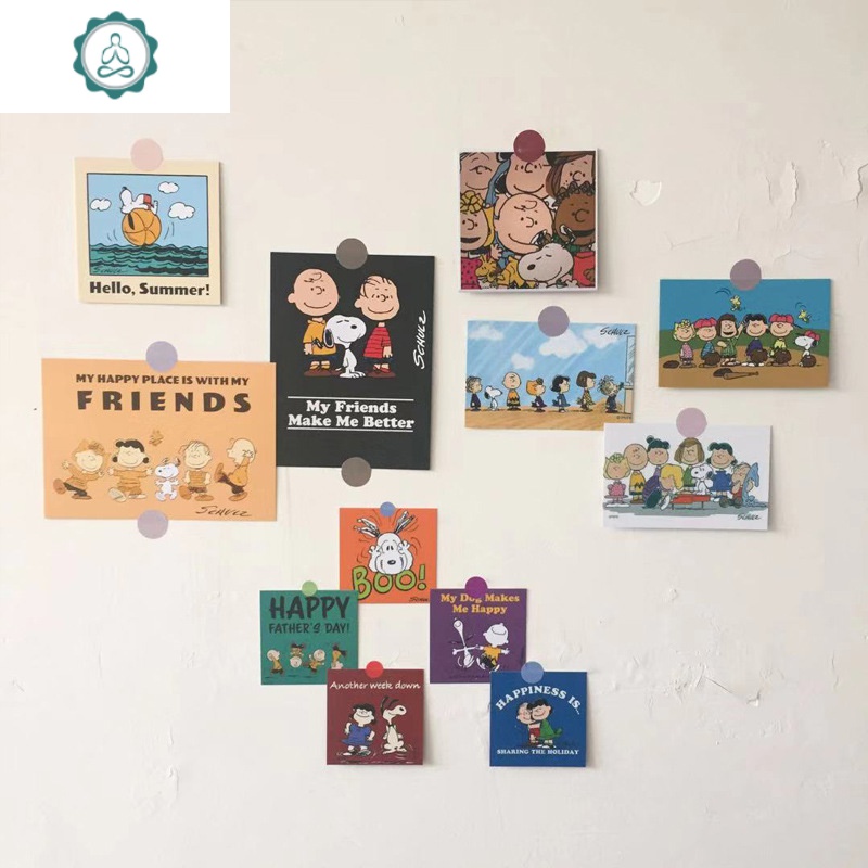 ins风可爱史努比卡片房间宿舍墙面装饰贴纸卡通迷你墙贴海报卡片 封后