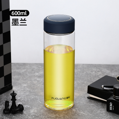 富光(FGA)单层玻璃杯男便携泡茶杯家用大容量车载加厚透明水杯子600ml墨兰（无滤网）（收藏加购送杯套+杯刷）