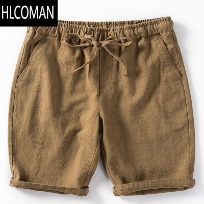 HLCOMAN日系复古夏季休闲亚麻四分短裤男士宽松棉麻休闲透气沙滩五分中裤