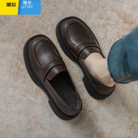聚范黑色乐福鞋女2024秋季新款一脚蹬英伦风小皮鞋女厚底单鞋子女