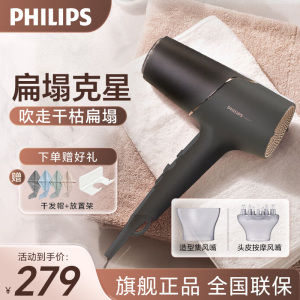 飞利浦(PHILIPS) 电吹风机 温感焕护4千万负离子 矿物质锌离子 大功率大风速干蓬蓬筒 黑色BHD538/25
