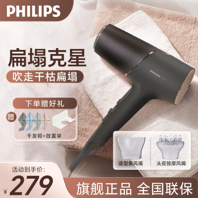 飞利浦(PHILIPS) 电吹风机 温感焕护4千万负离子 矿物质锌离子 大功率大风速干蓬蓬筒 黑色BHD538/25