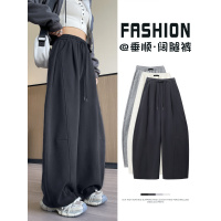 运动裤女新款春秋季宽松直筒灰色卫裤大码胖mm休闲阔腿裤_510_374