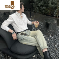 YANXU新款个性设计感简约纯色薄款长袖衬衫男士夜店发型师潮流帅气