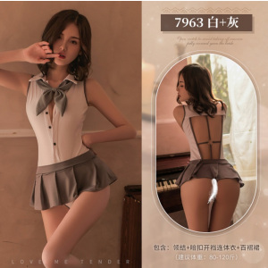 霏慕连体衣校园可爱制服性感情趣内衣学院风露背连体衣套装女式情趣睡衣短裙女士成人用品7963