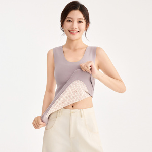 羊毛贴片保暖背心女秋冬打底衫男士加绒加厚贴身马甲内穿保暖坎肩