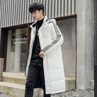 男装冬季新款羽绒服男女中长款情侣运动连帽三条杠白鸭绒外套