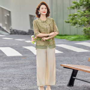 2026年女装夏季短袖套装时尚简约中老年女士两件套衣服50岁夏款女