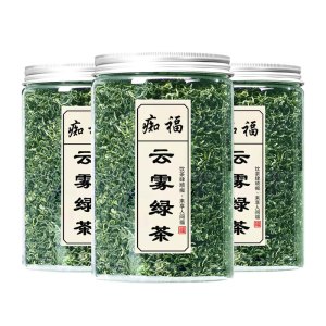 痴福高山云雾绿茶明前一级春茶新茶茶叶绿茶散装罐装3罐共375克