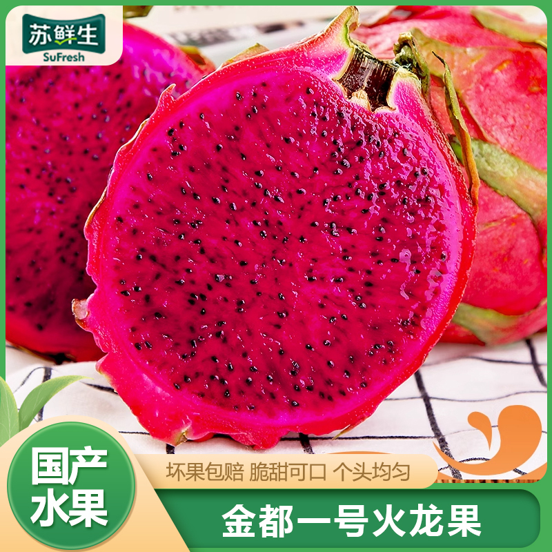 [苏鲜生] 京都一号火龙果 红心火龙果 净重8.2-8.5斤 特大果 6-9个 箱装 热带 水果 当季新鲜水果1