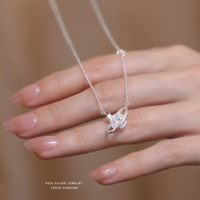 韩版轻奢星球项链女s925纯银百搭时尚高级感锆石锁骨链小众设计送女朋友老婆情人节七夕生日礼物
