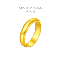 周大福福字简约素圈足金黄金戒指情侣对戒男女款(工费:180计价)EOF134