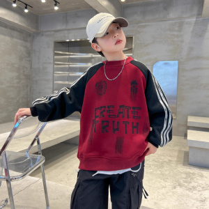 男童冬季加绒卫衣秋冬款新款中大童痞帅儿童一体绒加厚上衣潮