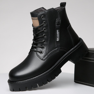 马丁靴男潮2025秋冬新款复古工装靴加绒保暖棉鞋增高真皮男士皮靴