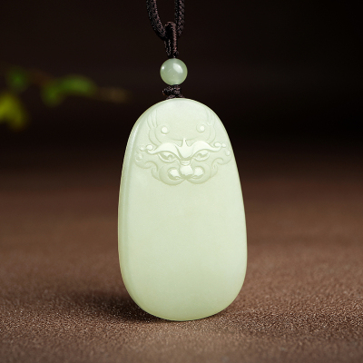 印象眸和田玉吊坠浅青玉湖水绿瑞兽纹玉石挂件附送证书和田玉吊坠