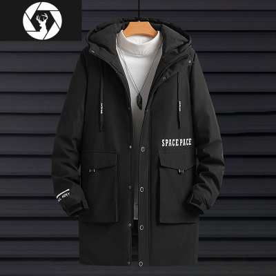 HongZun超大号男士棉衣外套冬季潮流中长款风衣痞帅气工装棉服连帽棉袄子风衣