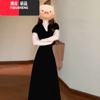YIBUSHENG2024新款法式小个子短袖连衣裙子季女装设计感收腰气质包臀长裙