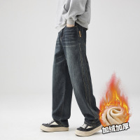 美式潮牌复古直筒牛仔裤男秋冬款宽松版型遮肉显瘦痞帅加绒休闲裤