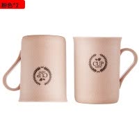 小麦秸秆刷牙杯家用一家四口简约带把口杯创意儿童漱口杯套装牙杯 三维工匠 麦色2件套洗漱杯