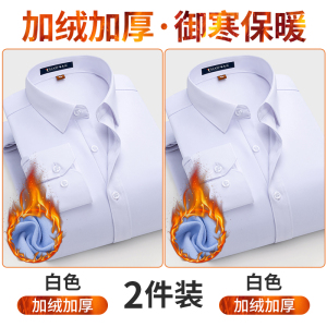 啄木鸟白色衬衫男士长袖2025新款春秋工装免烫保暖加绒加厚寸衬衣