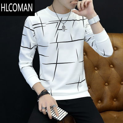 HLCOMAN长袖T恤男士秋衣打底衫秋装2024秋季新款条纹卫衣上衣服加绒