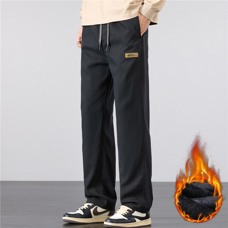 秋冬新款加绒休闲裤时尚宽松阔腿莱塞尔长裤直筒大码裤子潮流