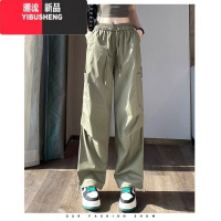 YIBUSHENG美式冰丝速干工装裤女季新款高腰运动长裤卡其色休闲裤天裤子