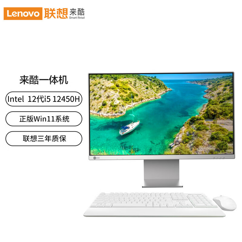 联想(Lenovo)来酷310 2488一体机台式机电脑23.8英寸(i5-12450H 16G 512G Windows11) 白