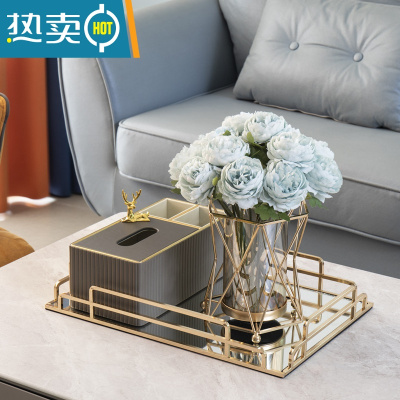 敬平纸巾盒抽纸盒家用客厅轻奢茶几纸抽盒餐桌皮革多功能遥控器收纳盒 套装三