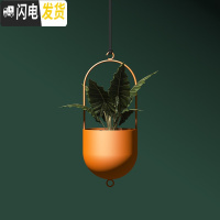 三维工匠北欧客厅墙壁壁挂花盆墙面悬挂式挂墙创意水培铁艺挂钩绿萝吊挂 橙色单盆不含植物 小花盆容器