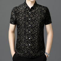 2025中年男士短袖花衬衫休闲透气爸爸装印花半袖衬衣碎花