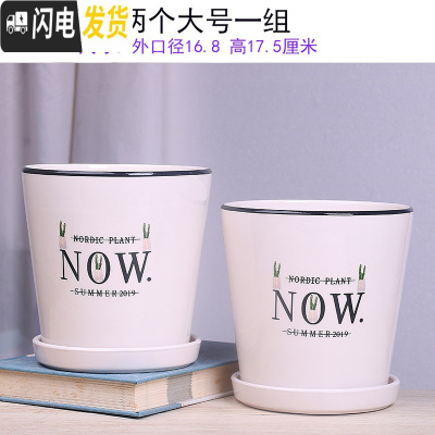三维工匠两个大号花盆陶瓷带托盘清创意个性家用吊兰绿萝多肉绿植花盆 30-两个白NOW17厘米 大花盆容器