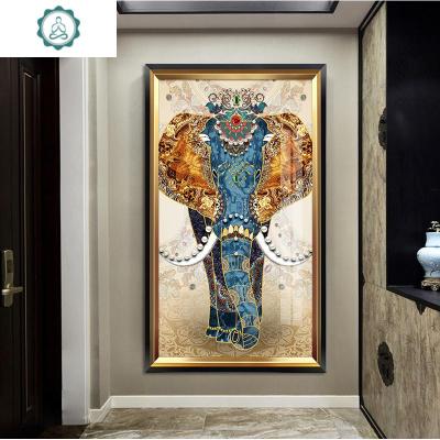 刺绣家用十字绣线绣2020新款绣客厅竖版玄关大象自己绣手工挂过道高亮丝线中格/3股-90X170厘米送工具免费补线