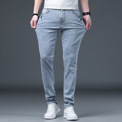 ceen bulled浅色牛仔裤男夏季新款修身型小脚裤子男士弹力百搭潮牌