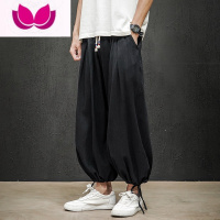 七斓九分裤男夏季直筒亚麻裤宽松阔腿冰丝休闲裤子大码束脚灯笼裤