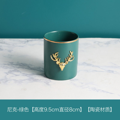 尼克鹿小清新笔筒桶陶瓷化妆刷筒化妆刷桶桌面眼线笔眉笔收纳筒三维工匠纯黑筒