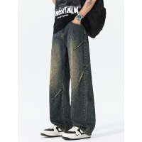 设计感复古风牛仔裤男款新款宽松做旧休闲时尚直筒裤工厂直销