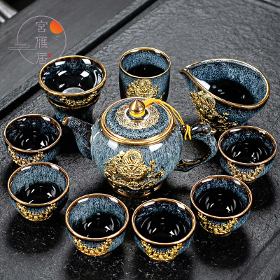 宫雁居陶瓷功夫茶具套装盖碗茶杯茶壶整套装建盏泡茶器 整套复古中式