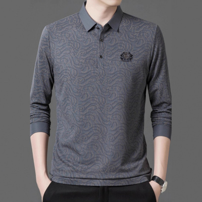 新款春秋季轻奢男士POLO衫长袖新款爸爸装宽松翻领时尚T恤