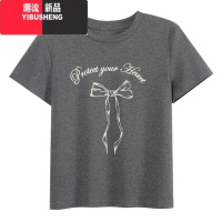 YIBUSHENG季04新款蝴蝶结印花圆领T恤女宽松休闲打底衫显瘦短袖上衣ins