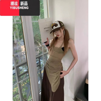 YIBUSHENG美式沙丘废土风吊带连衣裙女2024新款季设计感修身显瘦辣妹裙子