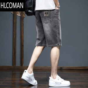 HLCOMAN男士牛仔短裤夏季薄款宽松弹力五分潮牌休闲百搭韩版潮流中裤子男