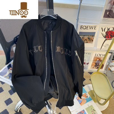 YANXU美式vintage字母刺绣飞行员夹克男高街vibe休闲棒球服外套