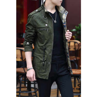 SUNTEK男士中长款夹克春秋季休闲外套大码青年男装棉韩版风衣秋冬加厚风衣