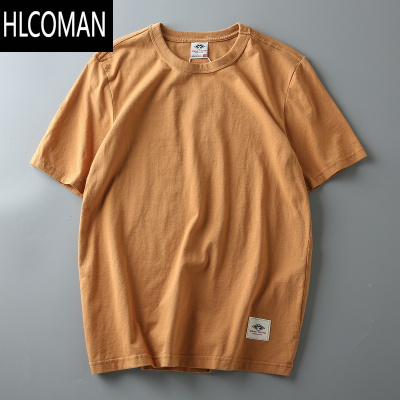 HLCOMAN美式复古水洗男士纯色圆领短袖T恤男半袖体恤打底潮T
